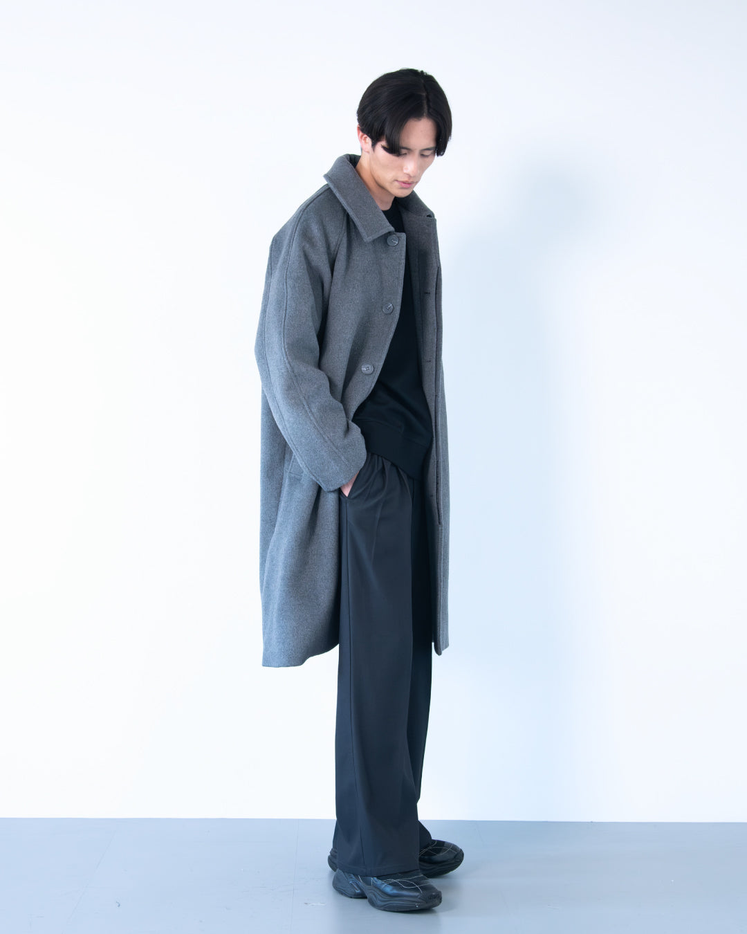 Double Melton Bal Collar Coat -gray-