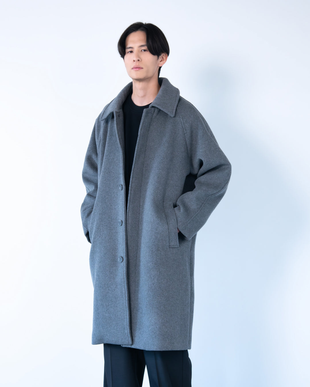 Double Melton Bal Collar Coat -gray-