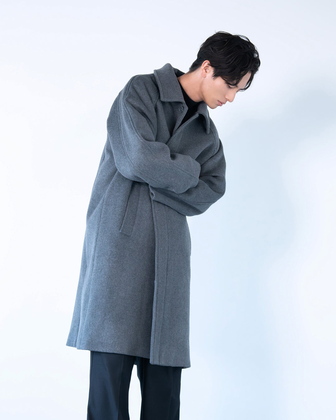 Double Melton Bal Collar Coat -gray-