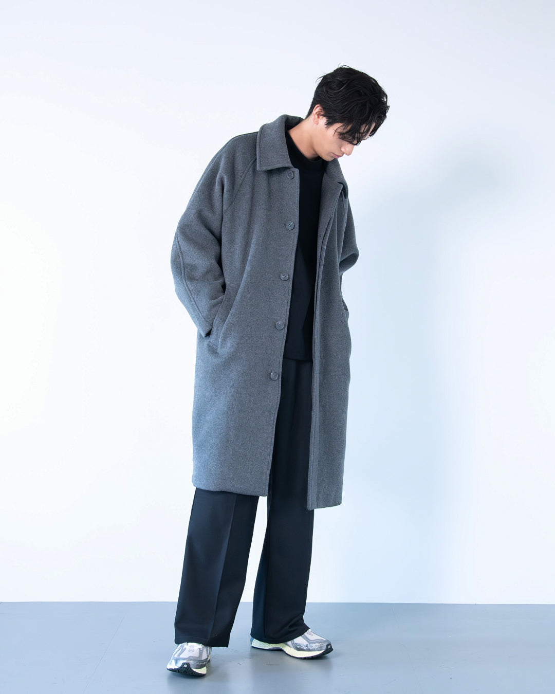 Double Melton Bal Collar Coat -gray-
