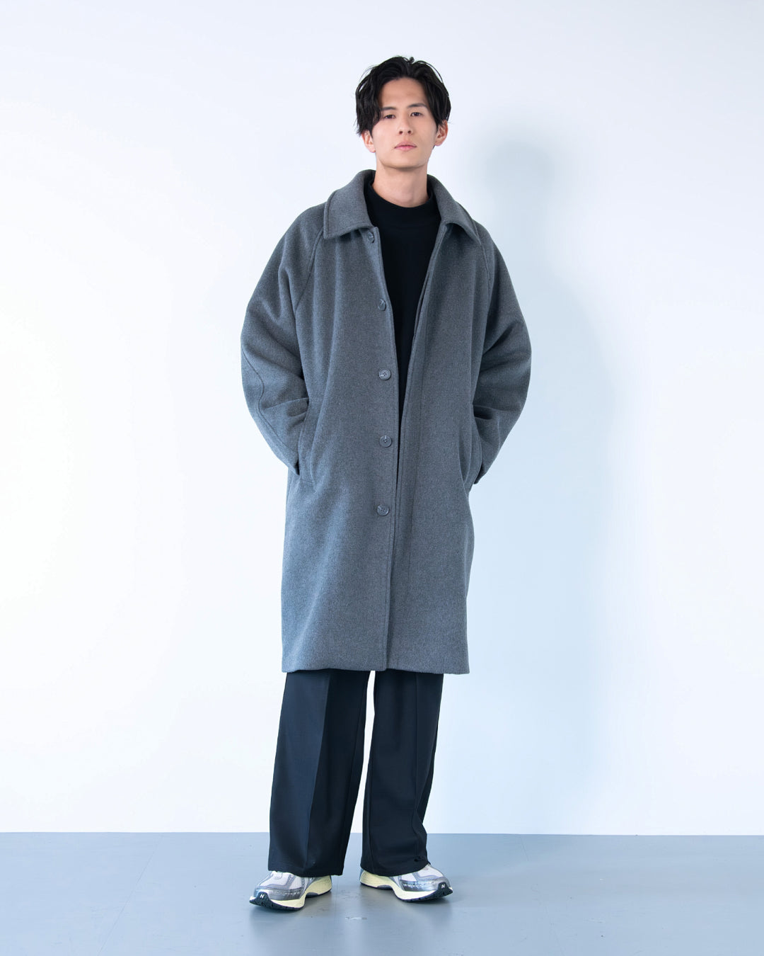 Double Melton Bal Collar Coat -gray-