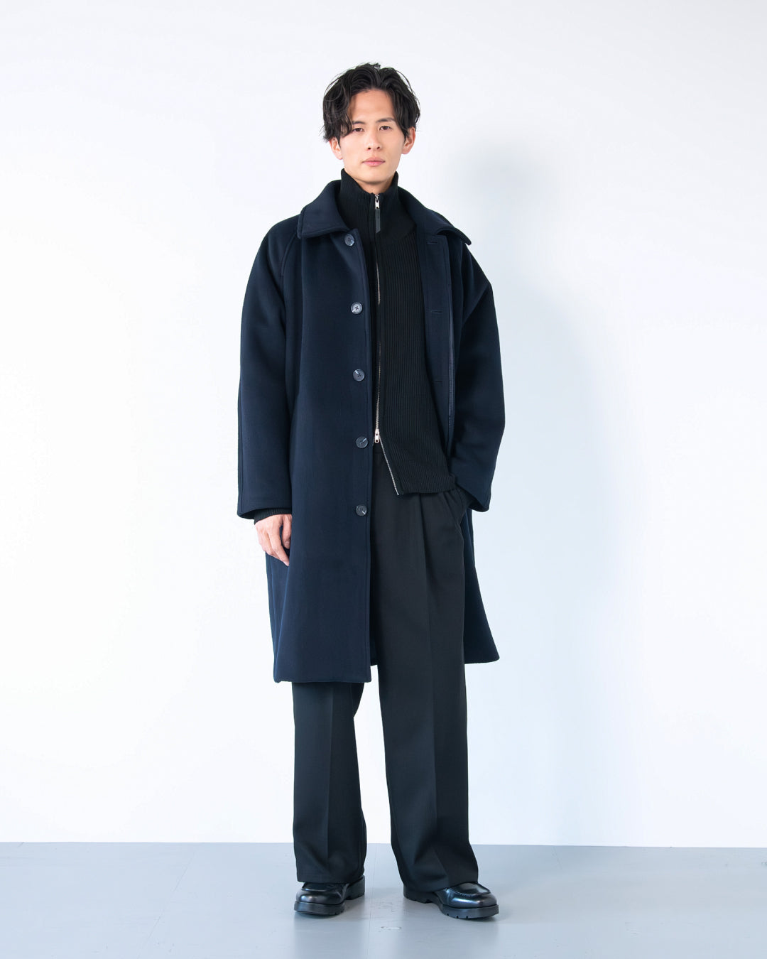 Double Melton Bal Collar Coat -navy-
