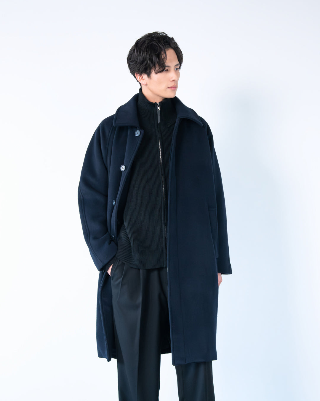 Double Melton Bal Collar Coat -navy-