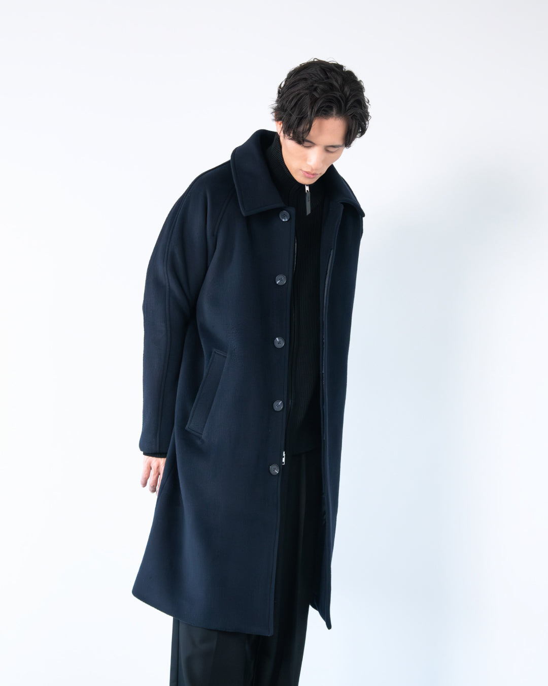 Double Melton Bal Collar Coat -navy-