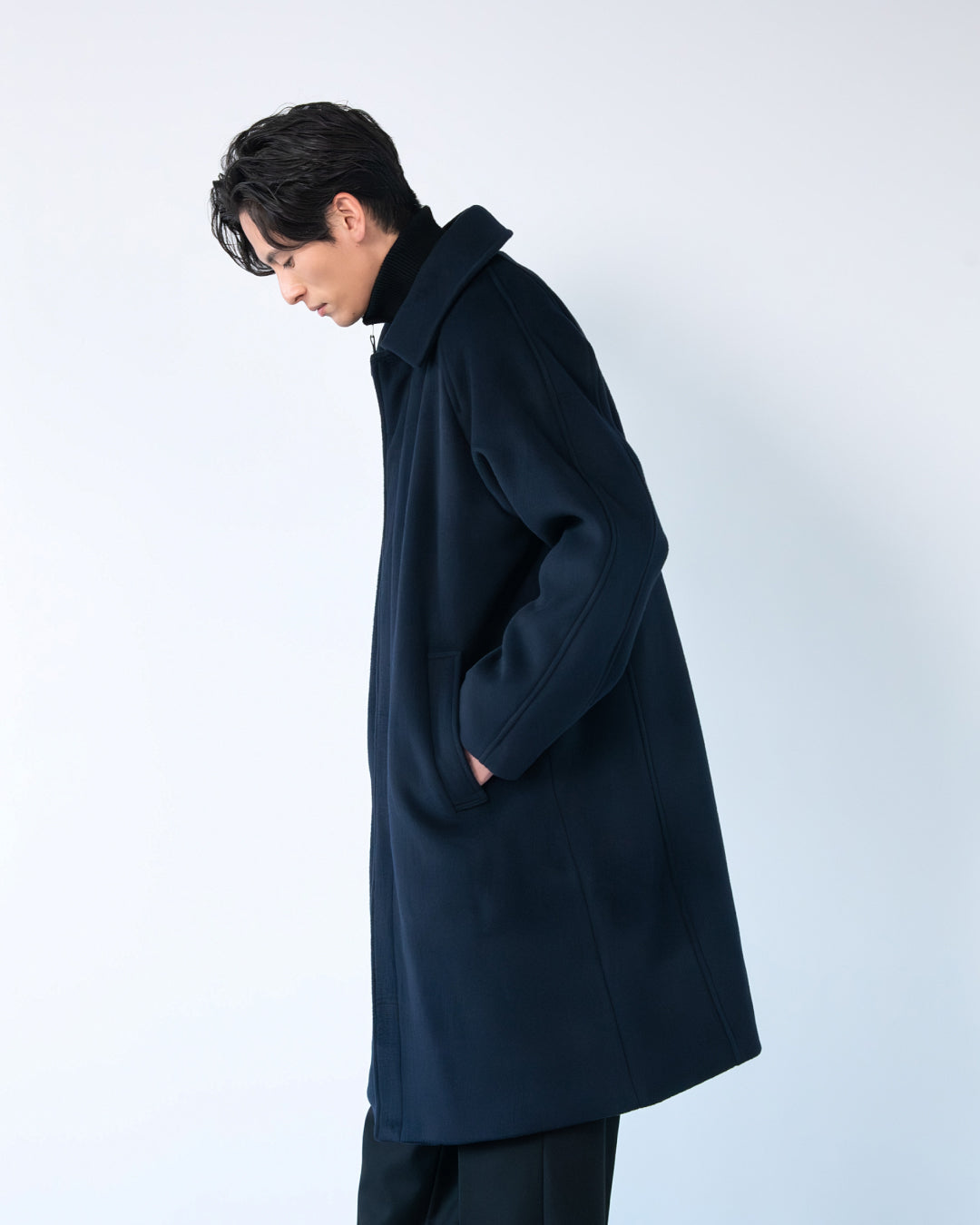 Double Melton Bal Collar Coat -navy-