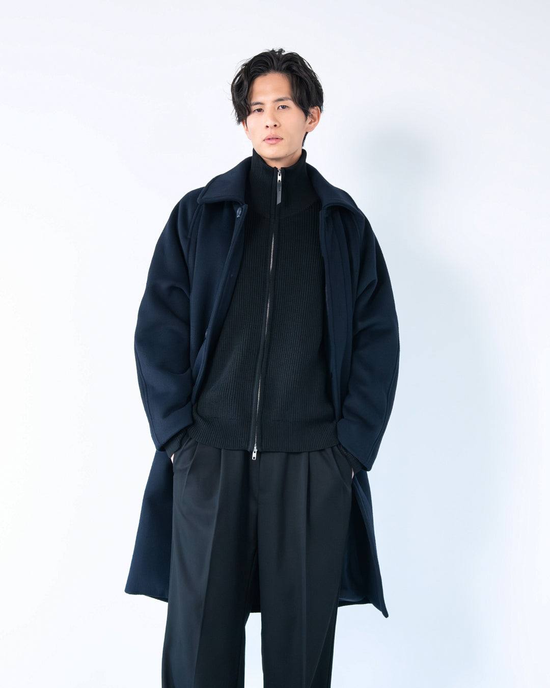 Double Melton Bal Collar Coat -navy-