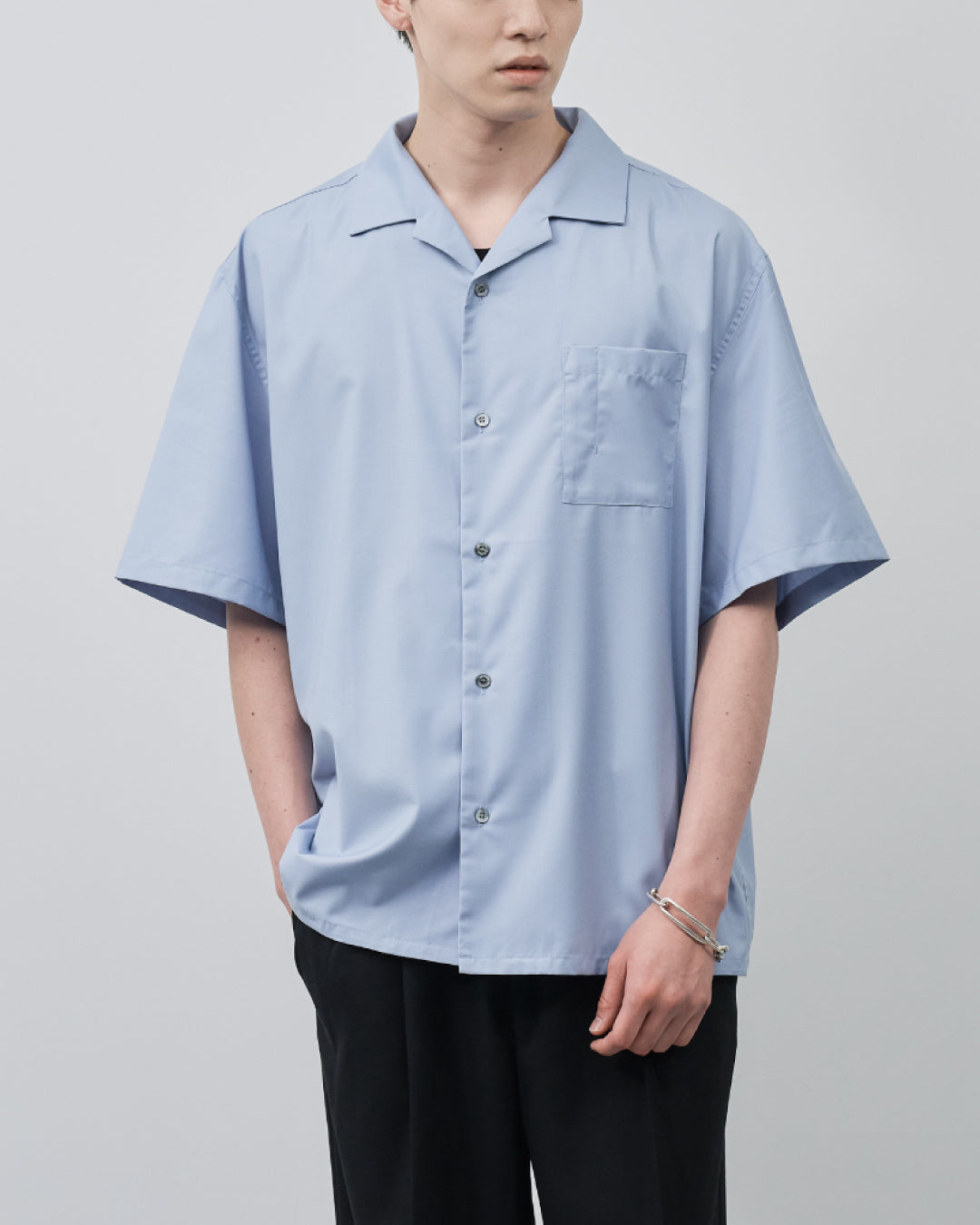 Italian Open-Collar S/S Shirt -saxe blue-