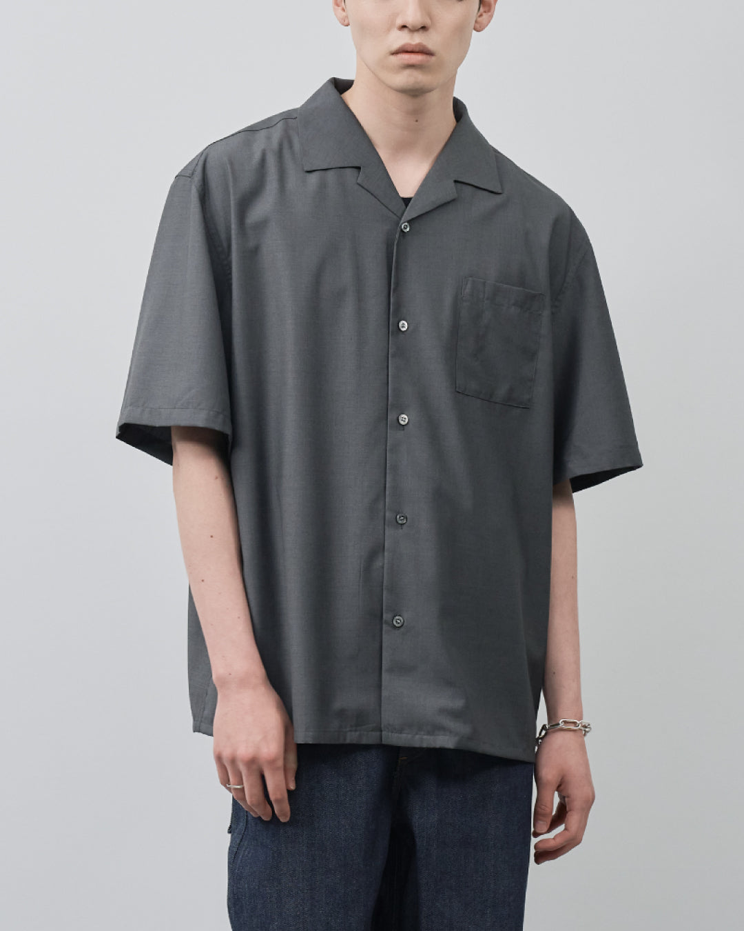 Italian Open-Collar S/S Shirt -charcoal-