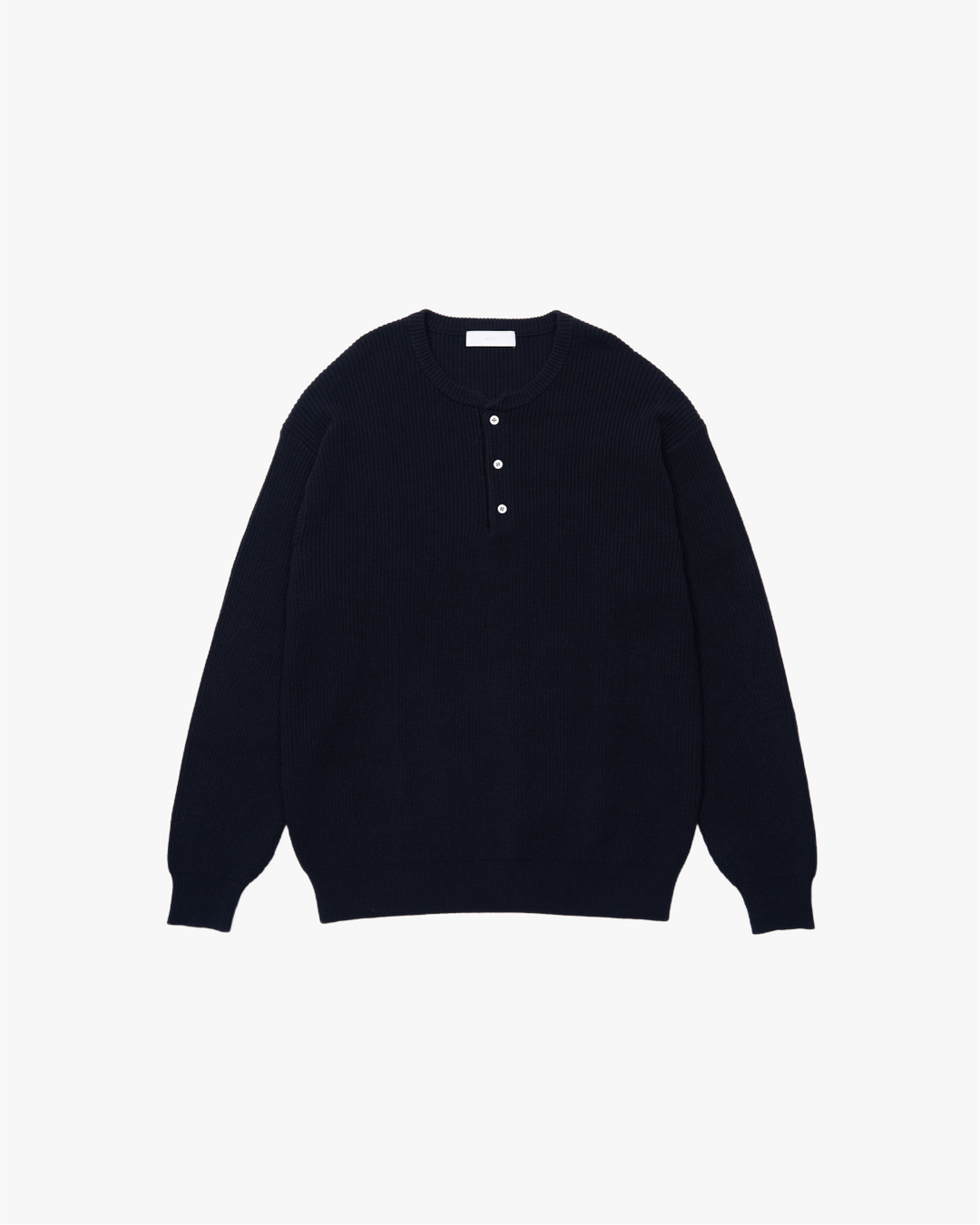 Wide Rib Henley Neck Knit -navy-