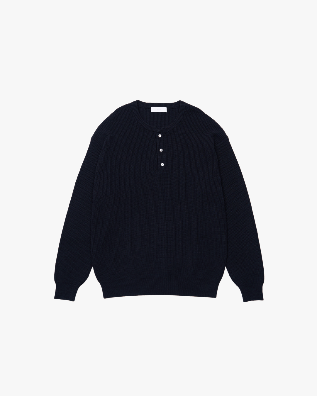 Wide Rib Henley Neck Knit -navy-