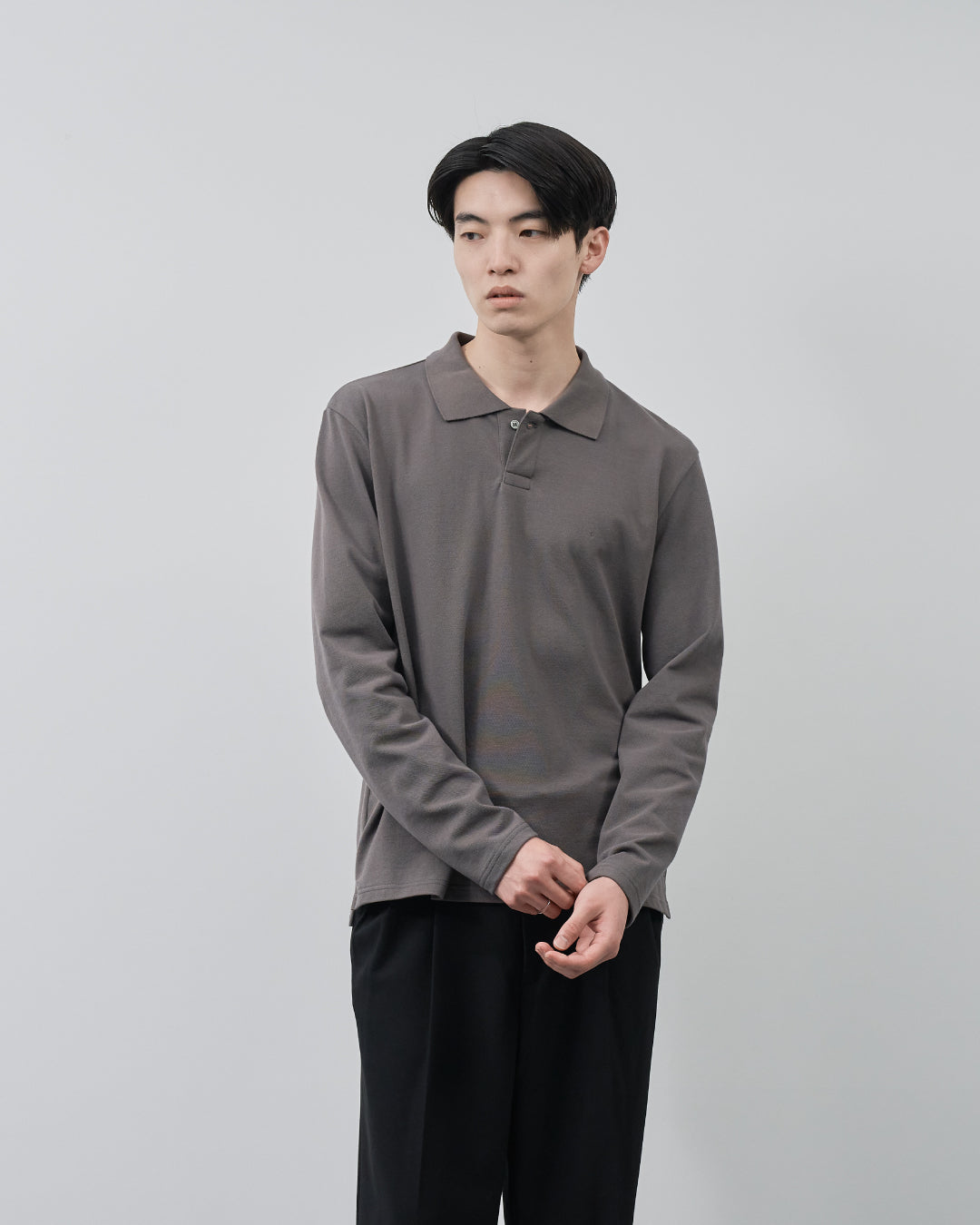 Soft Pique L/S Polo -charcoal gray (RETOUCH Exclusive)-