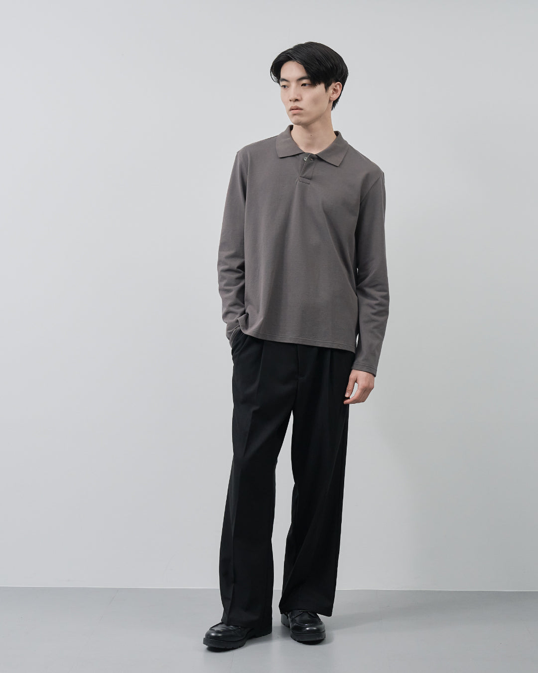 Soft Pique L/S Polo -charcoal gray (RETOUCH Exclusive)-