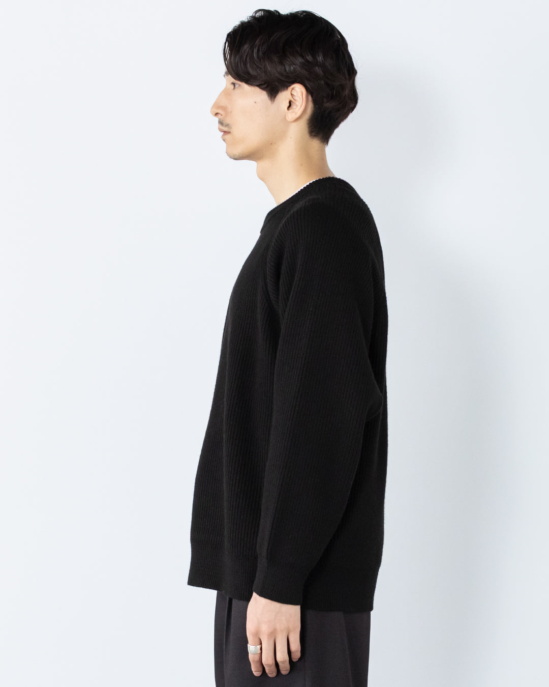 Wool Mixed Crewneck Knit -black-