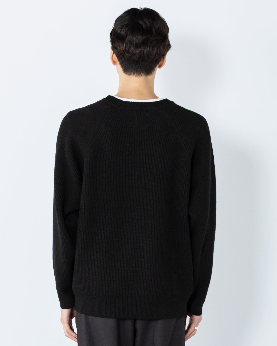 Wool Mixed Crewneck Knit -black-