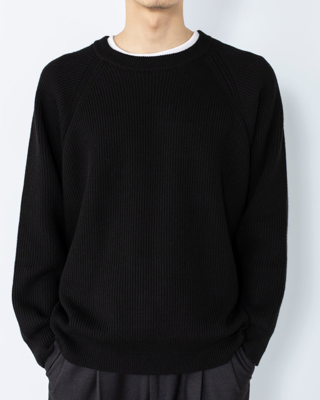 Wool Mixed Crewneck Knit -black-