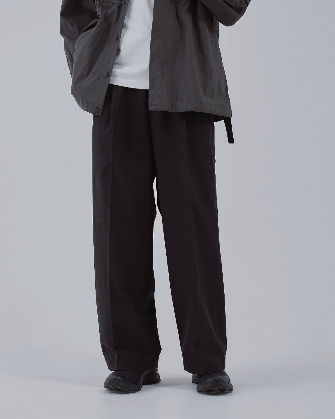Cotton×Nylon Wide Pants -black-