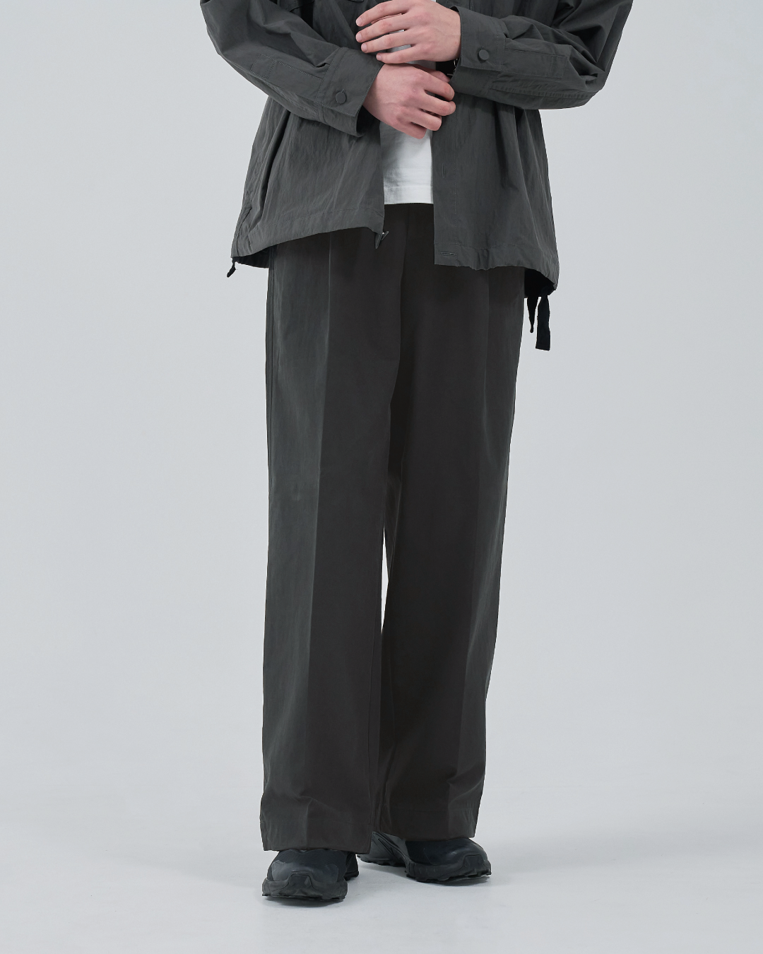 Cotton×Nylon Wide Pants -dark gray-(4)
