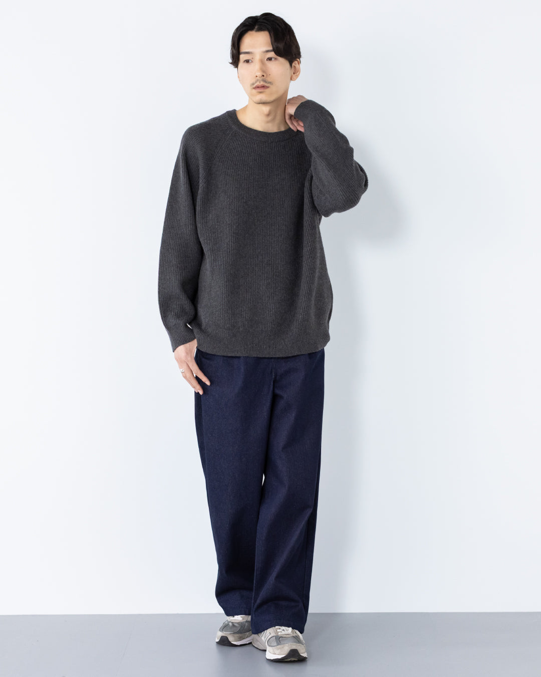 Wool Mixed Crewneck Knit -dark gray-