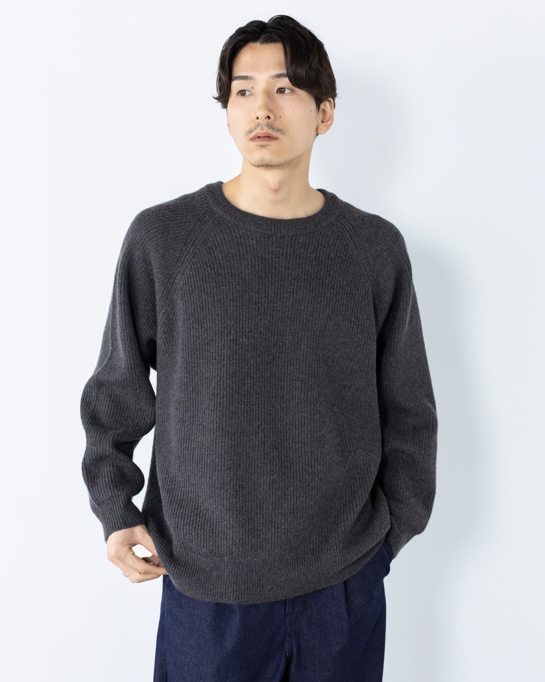 Wool Mixed Crewneck Knit -dark gray-