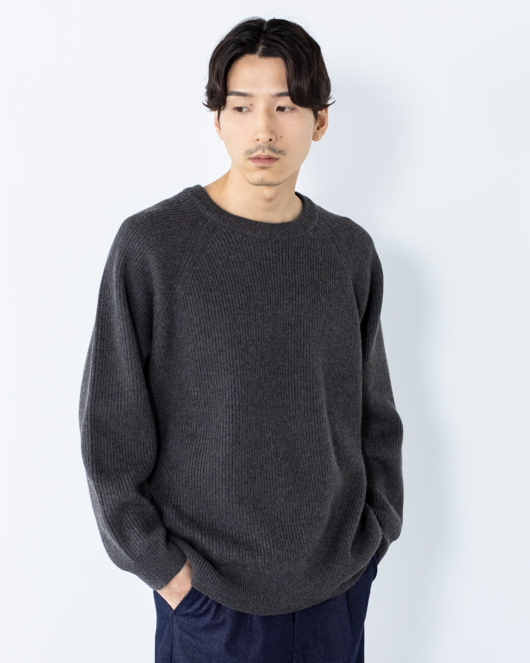 Wool Mixed Crewneck Knit -dark gray-