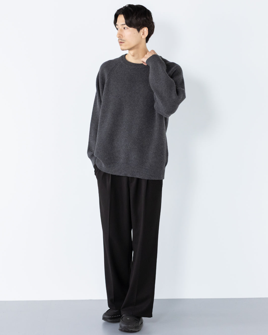 Wool Mixed Crewneck Knit -dark gray-