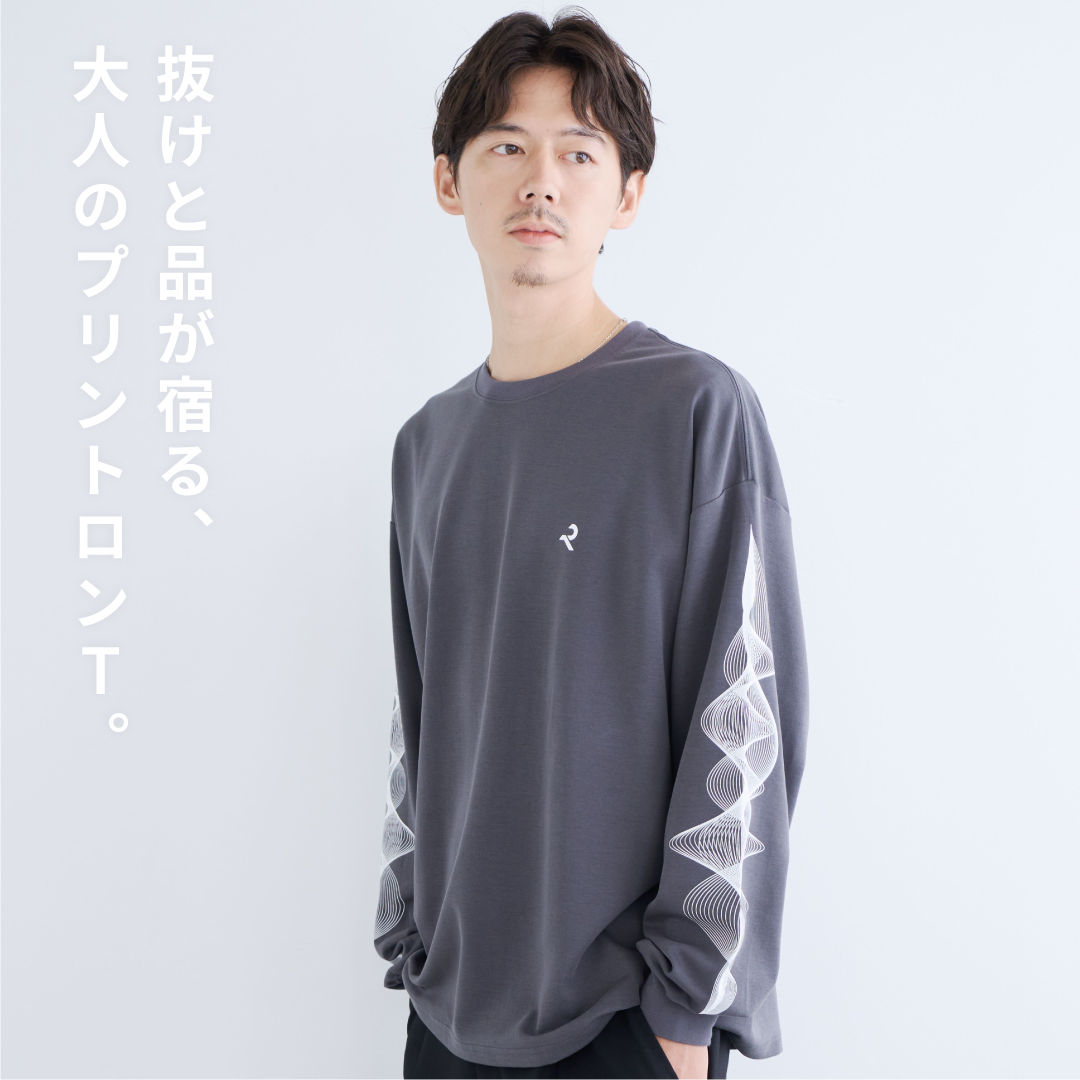 L/S Tee "WAVE" -chacoal gray-