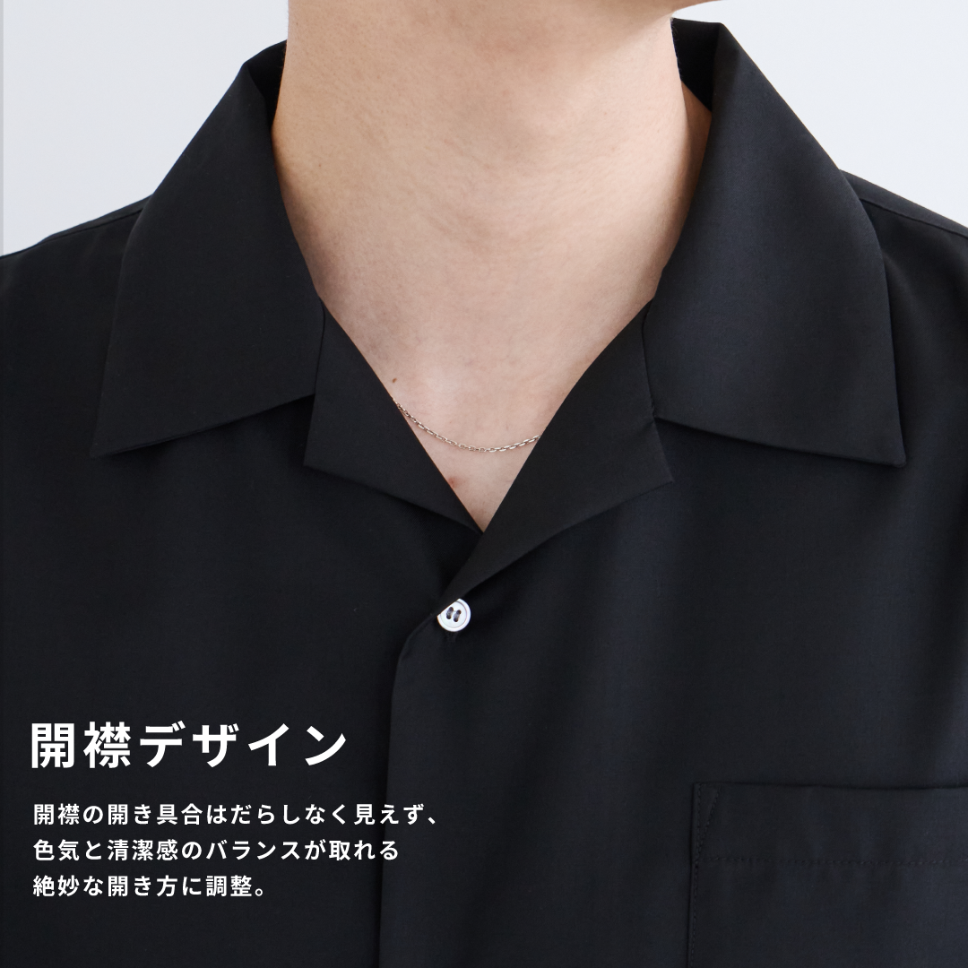 S/S Open Collar Shirt -black-