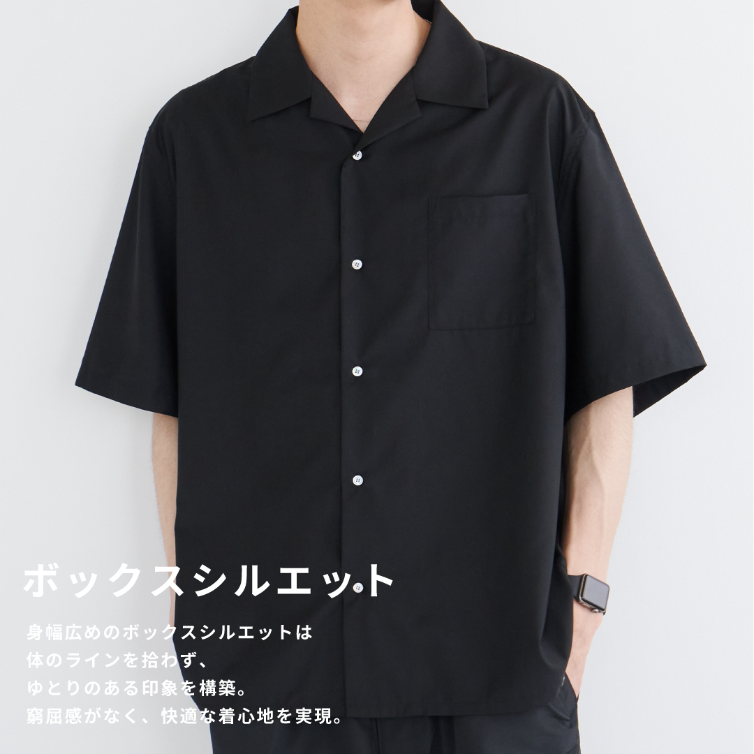 S/S Open Collar Shirt -black-