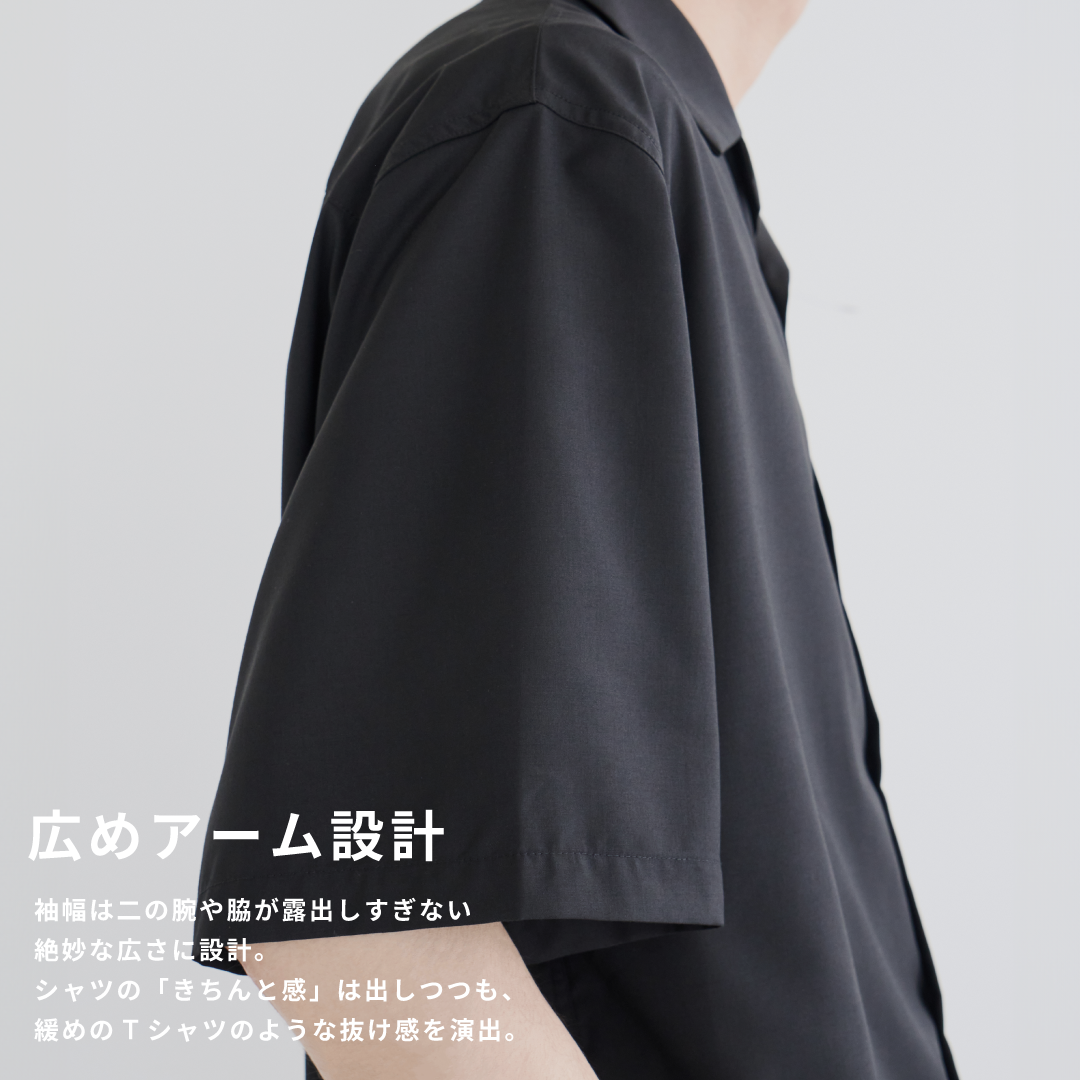S/S Open Collar Shirt -black-