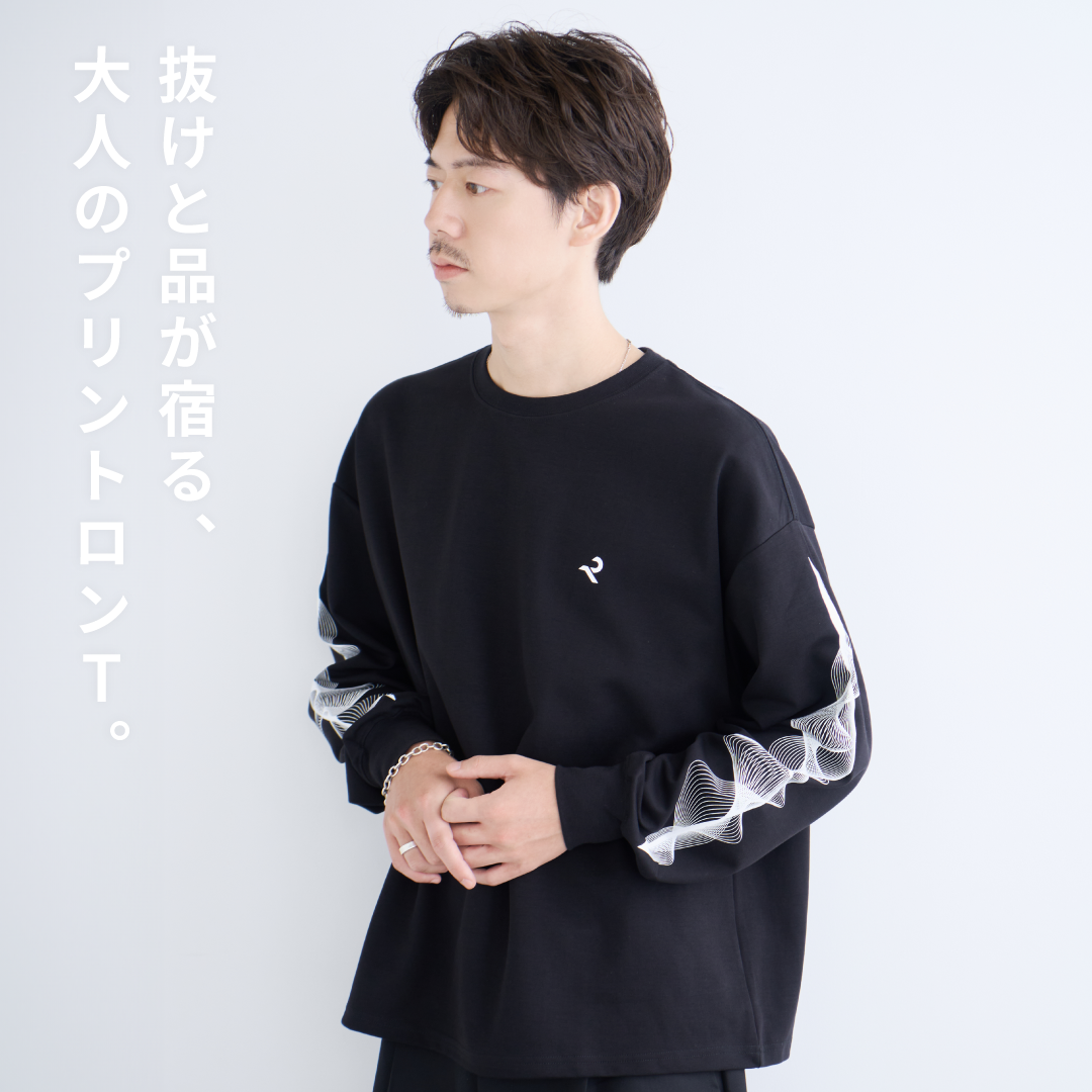 L/S Tee "WAVE" -black-