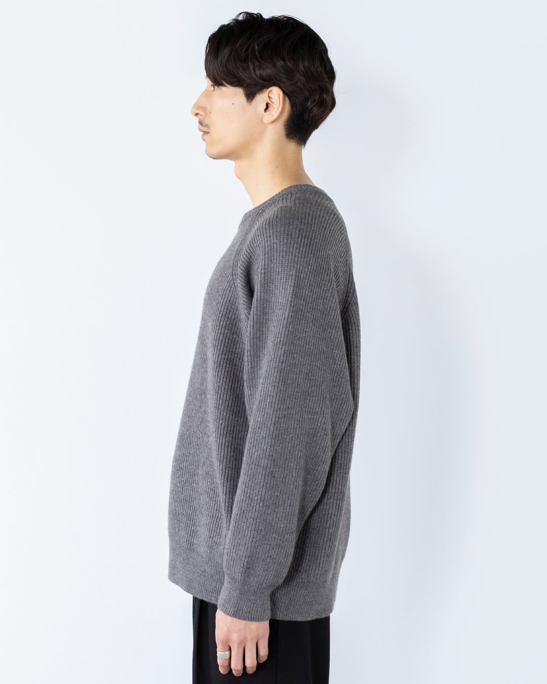 Wool Mixed Crewneck Knit -gray-