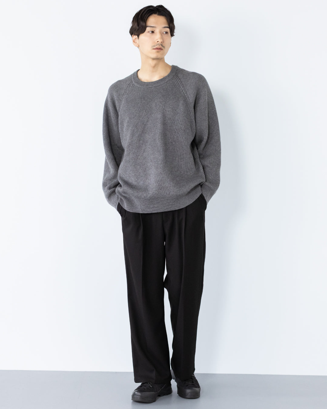 Wool Mixed Crewneck Knit -gray-