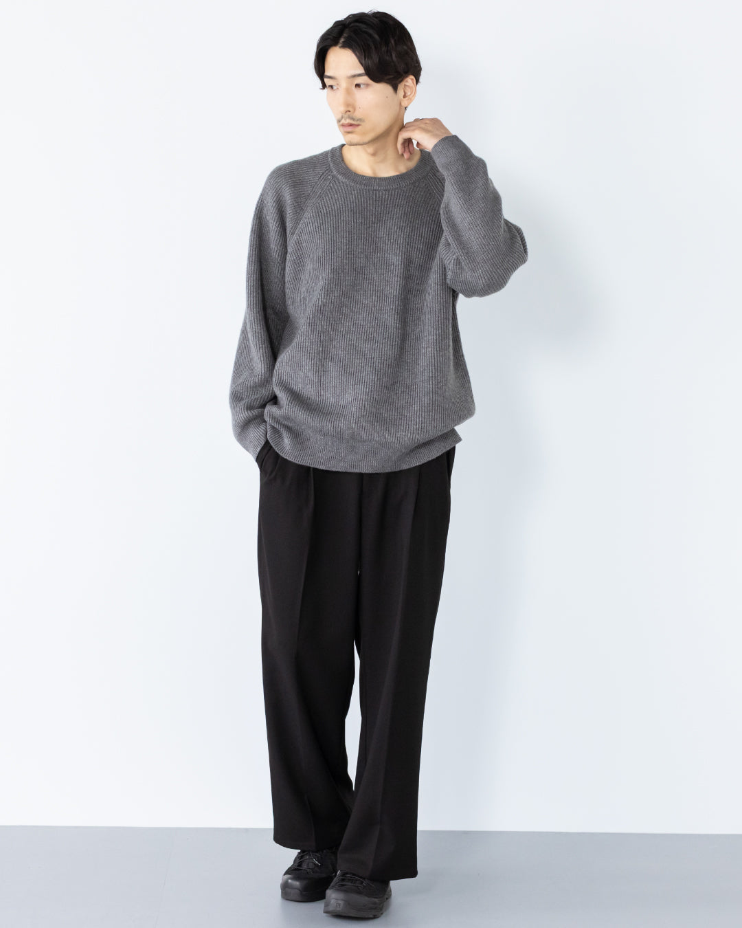 Wool Mixed Crewneck Knit -gray-