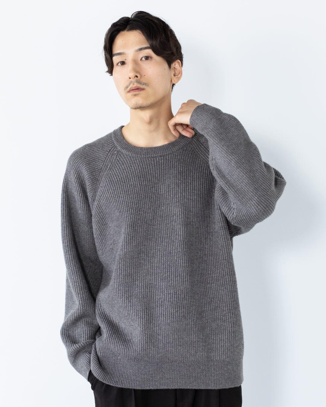 Wool Mixed Crewneck Knit -gray-