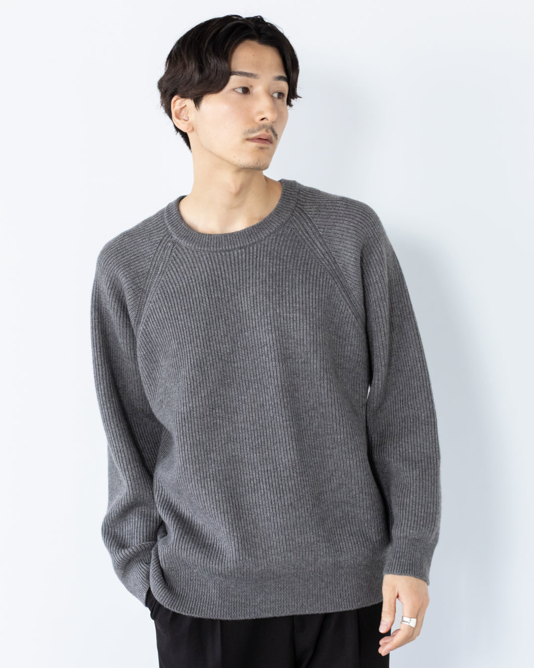 Wool Mixed Crewneck Knit -gray-