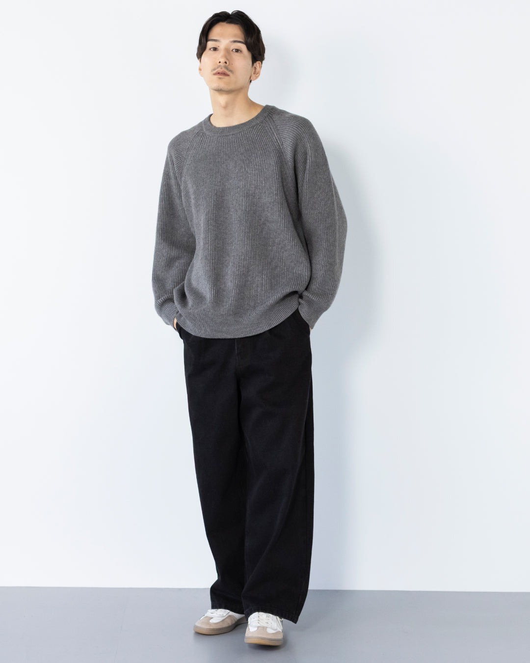 Wool Mixed Crewneck Knit -gray-