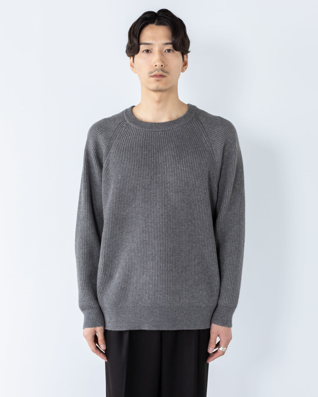 Wool Mixed Crewneck Knit -gray-