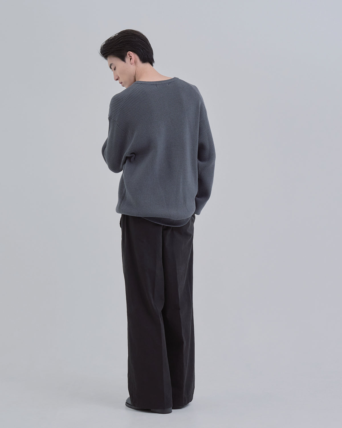 Wide Rib Henley Neck Knit -blue gray-