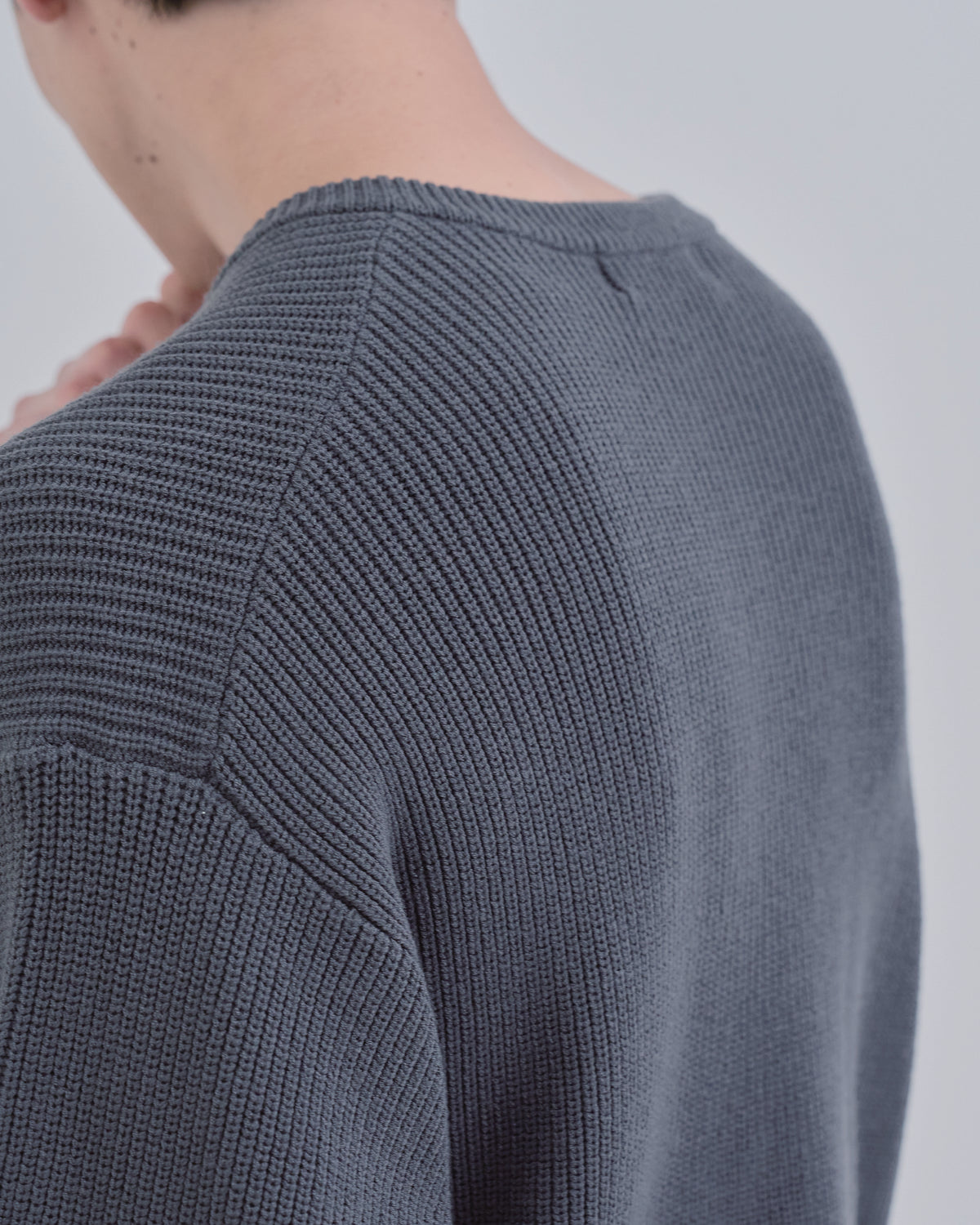 Wide Rib Henley Neck Knit -blue gray-