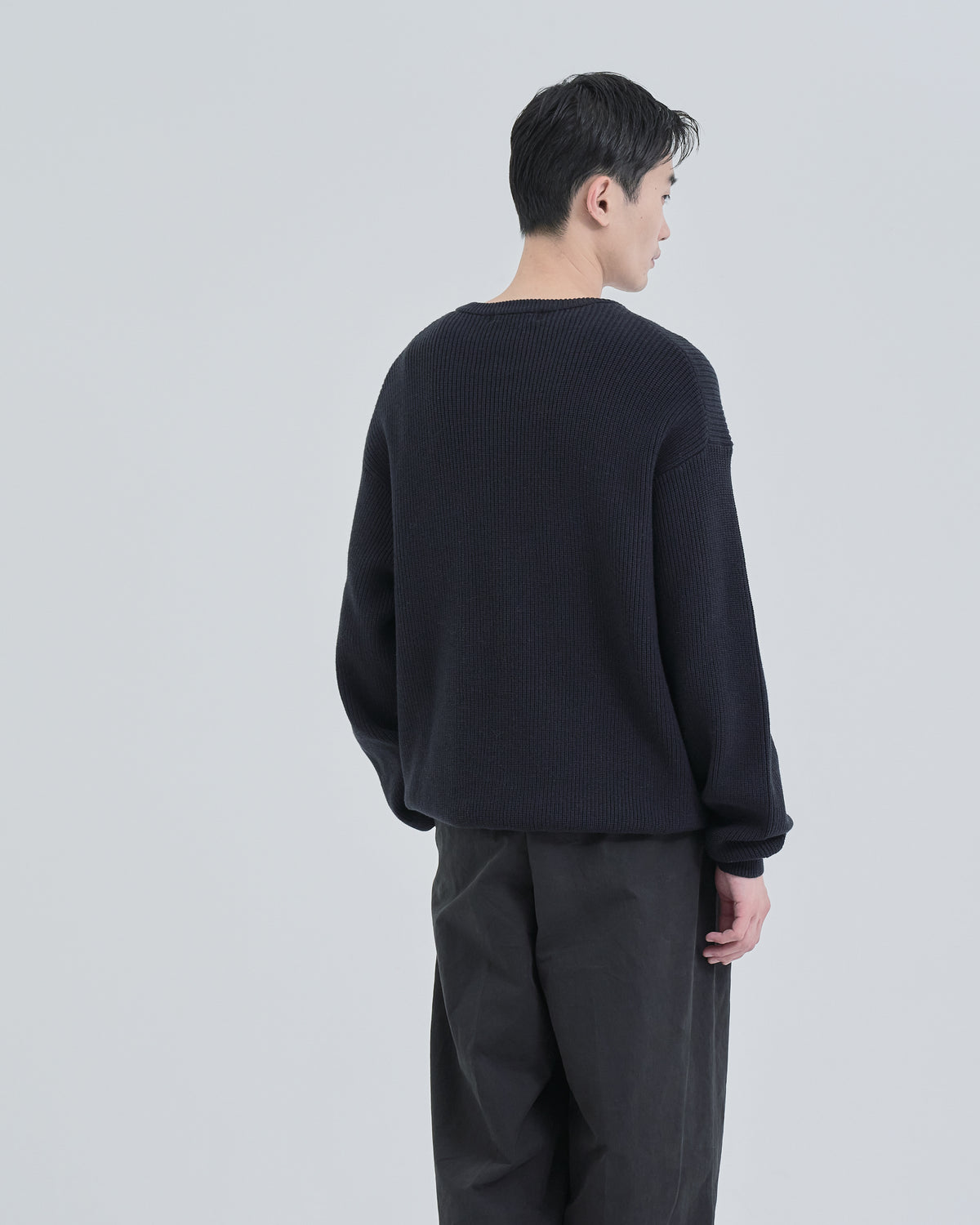Wide Rib Henley Neck Knit -navy-