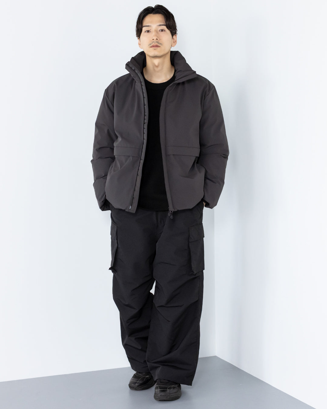 Washable Padded Blouson -black-
