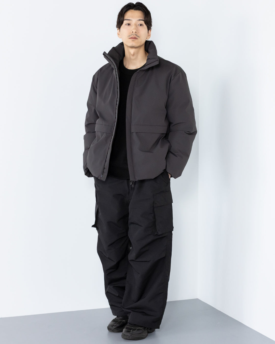 Washable Padded Blouson -black-