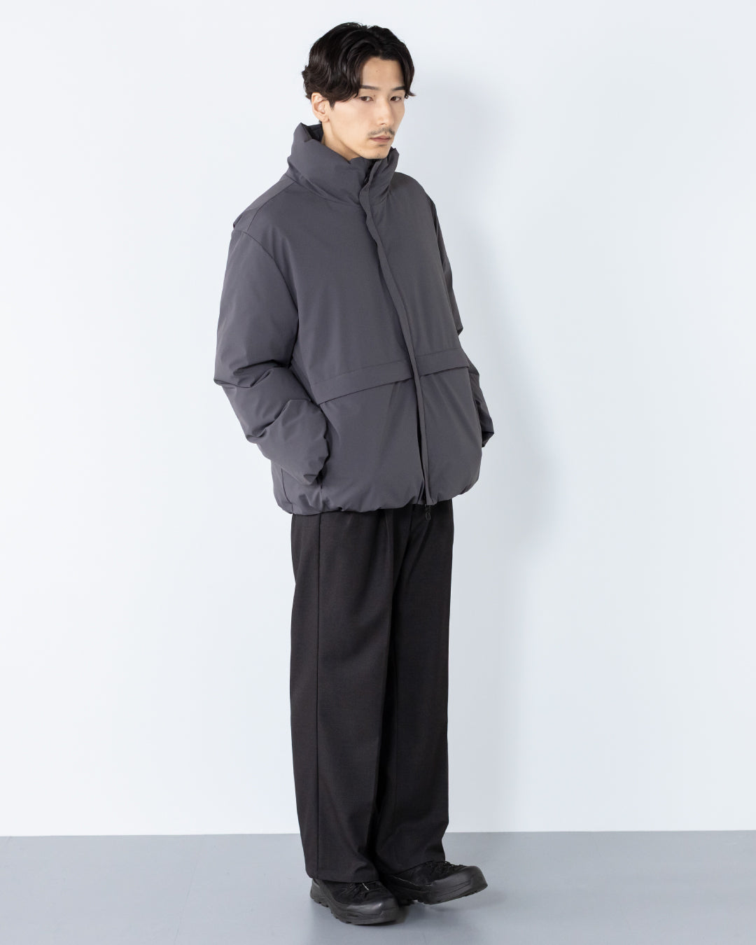 Washable Padded Blouson -gray-