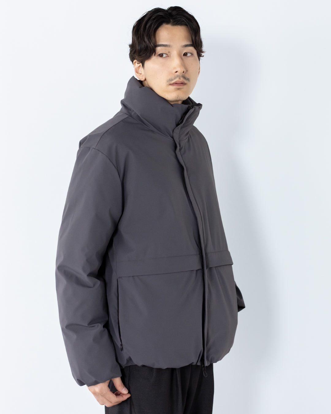 Washable Padded Blouson -gray-
