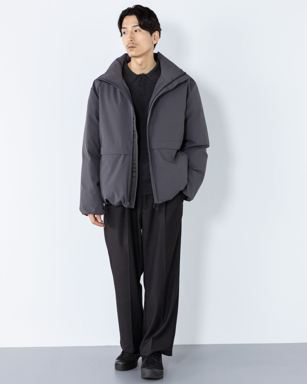 Washable Padded Blouson -gray-