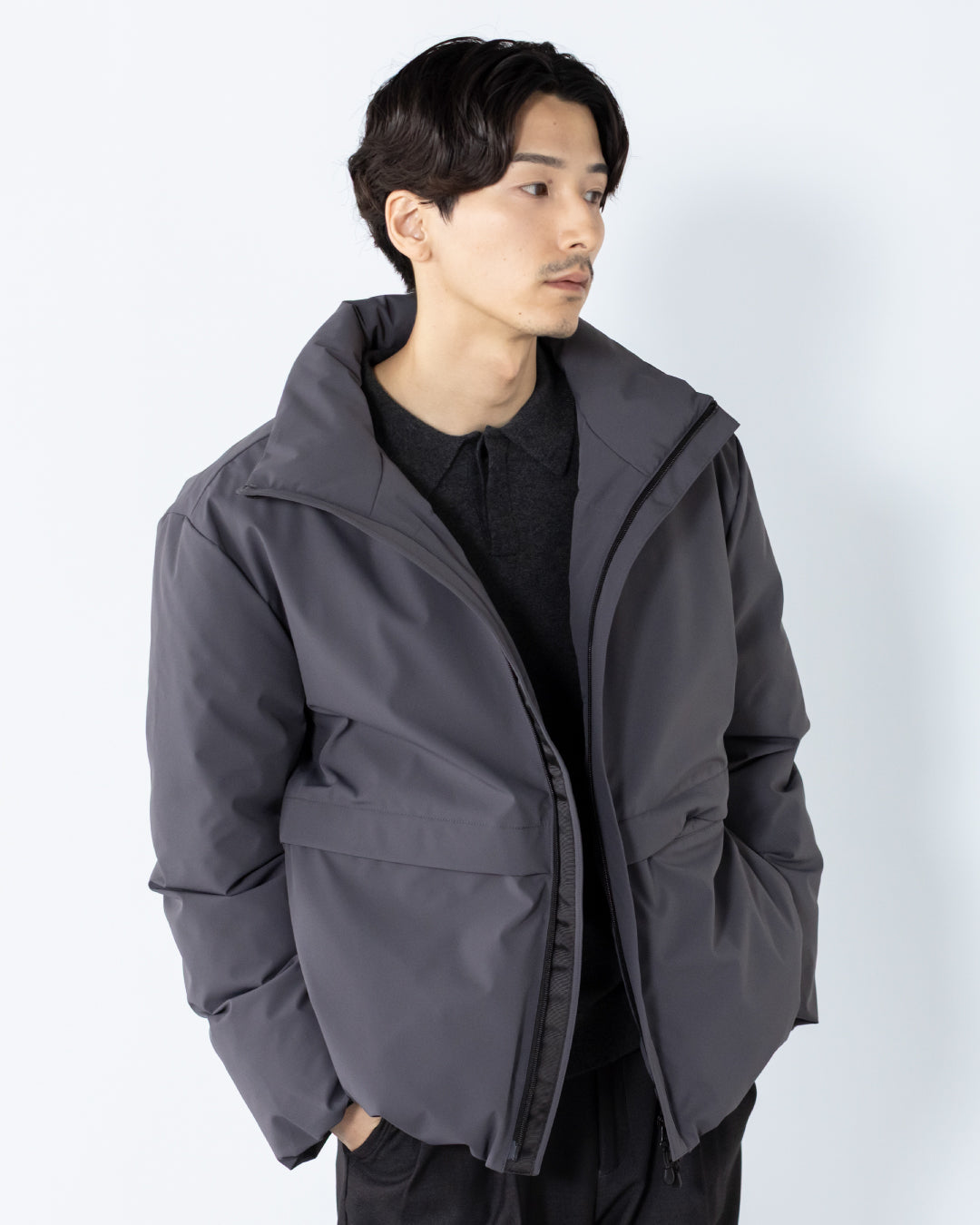 Washable Padded Blouson -gray-
