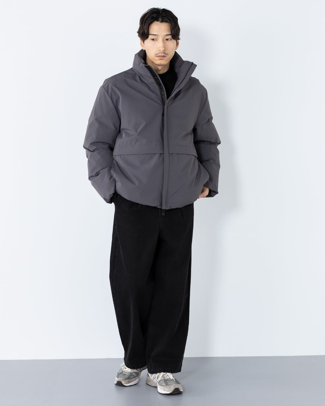 Washable Padded Blouson -gray-