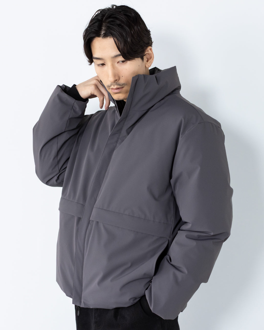 Washable Padded Blouson -gray-