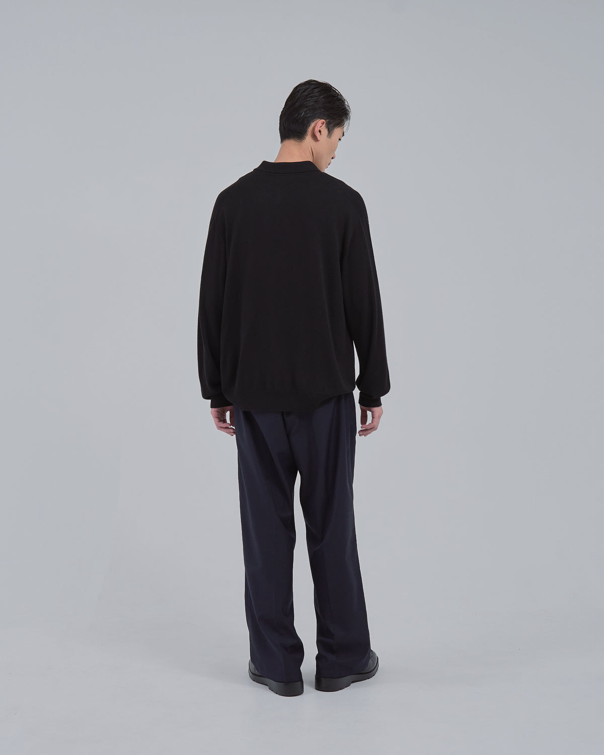 Wholegarment L/S Knit Polo -black-