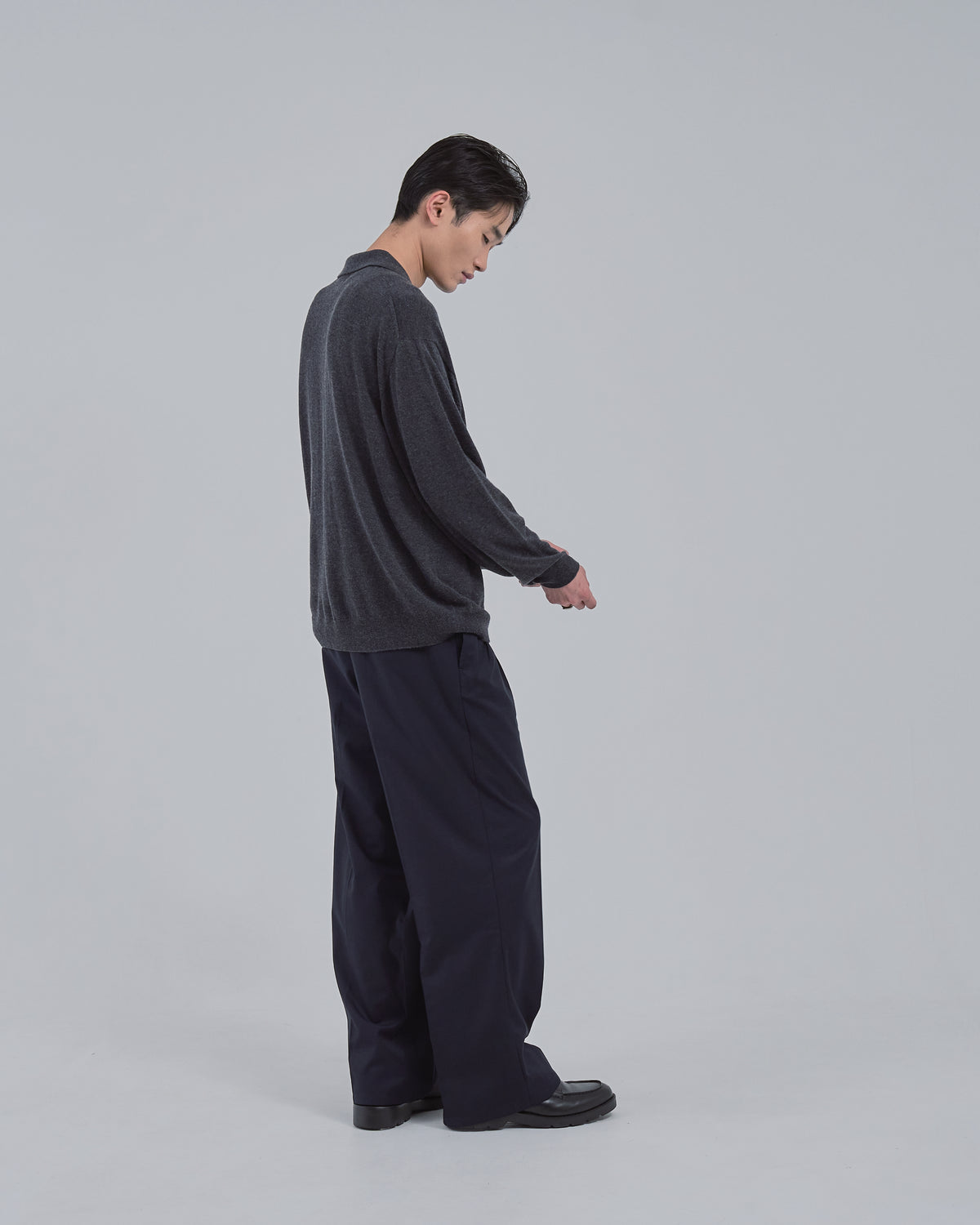 Wholegarment L/S Knit Polo -charcoal-(14)